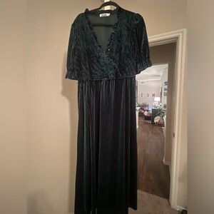 Long green velvet material dress